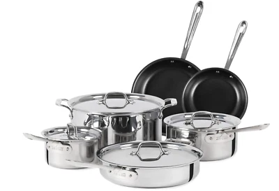 All-Clad D3 3 Dobras Aço Inoxidável Conjunto de Panelas Antiaderentes 10 Peças, NOVO - Imagem 1 de 4