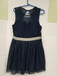 Emerald Sundae Girls Blue Ruched Sheer Dress Lined Stretch Back Zip Sz 13 NWT - Picture 1 of 7