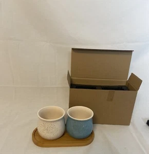 2 Ceramic Match Holders with Bamboo Tray - Picture 1 of 8