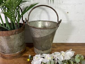 Vintage Reclaimed Galvanised Metal Planter Tub Pail Well Bucket Hanging Basket