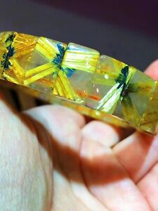 Natural Gold Rutilated Titanium Quartz Rectangle Beads Bracelet 13x9mm AAAA
