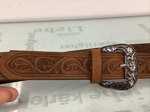 Justin Western Aged Bark Belt Top Grain Leather Kids Size 24, Preowned. - Picture 1 of 5