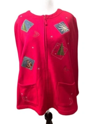 Womens Breckenridge Red Christmas Zippered Sweatshirt with Embroidery size L - Изображение 1 из 4