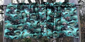 Cenefa de peces submarinos lago pesca lubina mierda cabaña albergue cortina cubierta - Imagen 1 de 3