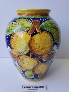 Jarrón de cerámica azul italiano Limoni di Sicilia pintado a mano raro nuevo - Imagen 1 de 24