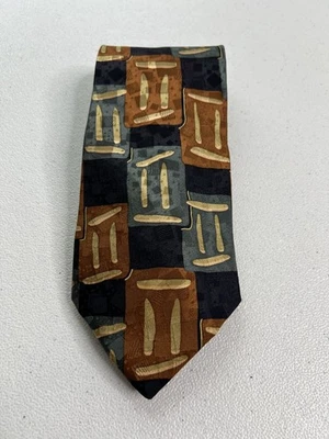 Corbata de diseñador 100 % seda con patrón geométrico negro y marrón Mulberry Foto 1 de 4