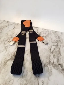 Decalen Mens Suspenders Heavy Duty Clips Black Orange - Picture 1 of 6