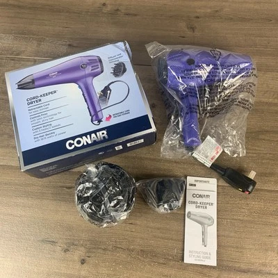 Conair Cord Keeper Hair Dryer Ionic Purple 1875 w/ Attachments New Open Box - Image 1 of 4