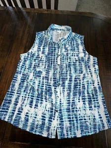 LuLaRoe Gr. XL blau & weiß Roxanne ärmellos Druckknopfleiste Kragen Bluse Top - Bild 1 von 10