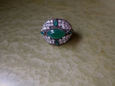 Anel feminino - Tamanho 8 - Esmeraldas e topázio em prata esterlina e bronze estampados 925 - Imagem 1 de 4