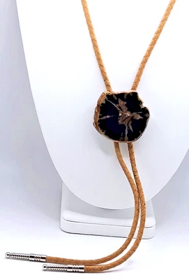 Corbata Bolo Vintage 44mm Madera Petrificada Piedra 35" Ajustable Foto 1 de 4