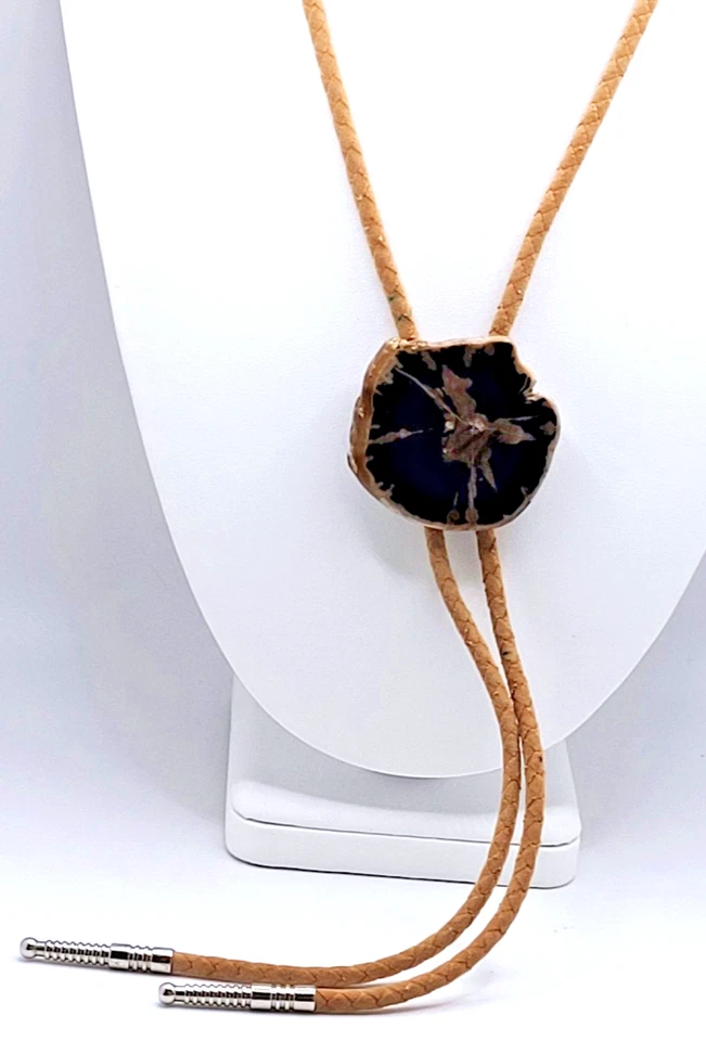 Винтажный регулируемый галстук-боло 44 мм из окаменелого дерева камня 35 дюймов - Изображение 1 из 4