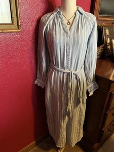 Vestido Camisa Mujer Antiguo Azul Marino Precioso Azul Rayas Algodón Midi Manga Larga Talla XS - Imagen 1 de 4