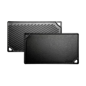 Lodge Griddle Reversible Cast Iron 16.75" Black Grill Stovetop 2-Burner Ribbed - Picture 1 of 10