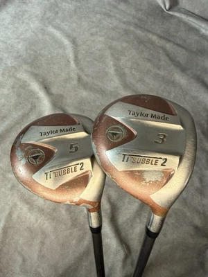 Taylormade Ti Bubble 2 3 Wood R-80 and 5 Wood R-80 Fair Condition See Pics - Image 1 of 4
