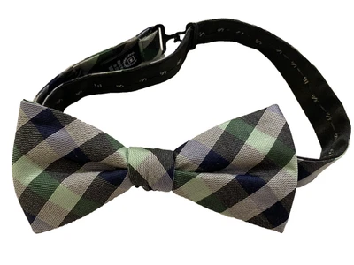 Pajarita a cuadros Chaps Pretied verde púrpura negra ajustable 14 1/2"-20" 100 % seda Foto 1 de 4