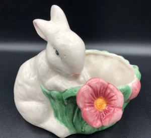 Maxcera Bunny Candy Bowl Dish Planter Easter Rabbit Figurine Floral Spring - Picture 1 of 15