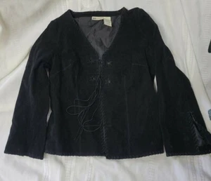 Vintage Faded Glory Western Leather Suede Fringe Jacket Black Size M - Picture 1 of 11