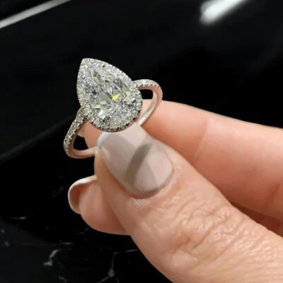 4 Carat Engagement Ring Pear Cut IGI Lab Grown Diamond 14k White Gold E F VS - Image 1 of 4