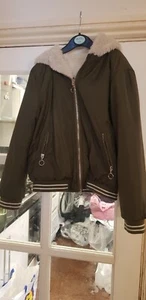 Girls' Reversible Faux Fur Hooded Bomber  Jacket. Age 9-10 - Picture 1 of 8