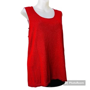Coldwater Creek Serbatoio Glimmer 2X (20-22 Top Senza Maniche Stretch Rosso Metallico - Foto 1 di 12