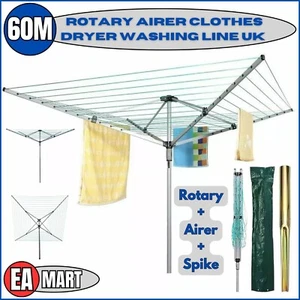 60M Rotary Airer Clothes Dryer Heavy Duty 4 Arm Garden Outdoor Washing Line UK - Picture 1 of 21