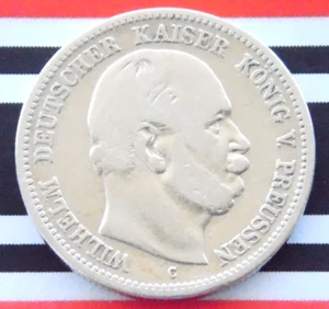 GERMAN 2 Mark 1877 C PRUSSIA KAISER WILHELM I. Silver Coin Eagle EMPIRE WW1 RARE - Picture 1 of 7