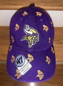 NFL~MINNESOTA VIKINGS WOMENS~LADIES ADJUSTABLE BASEBALL HAT~CAP~'47 CLEAN UP~NWT - Picture 1 of 4