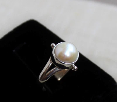 Pearl Gemstone Handmade Solid 925 Sterling Silver Stylish Ring All Size SR1203 - Image 1 of 4