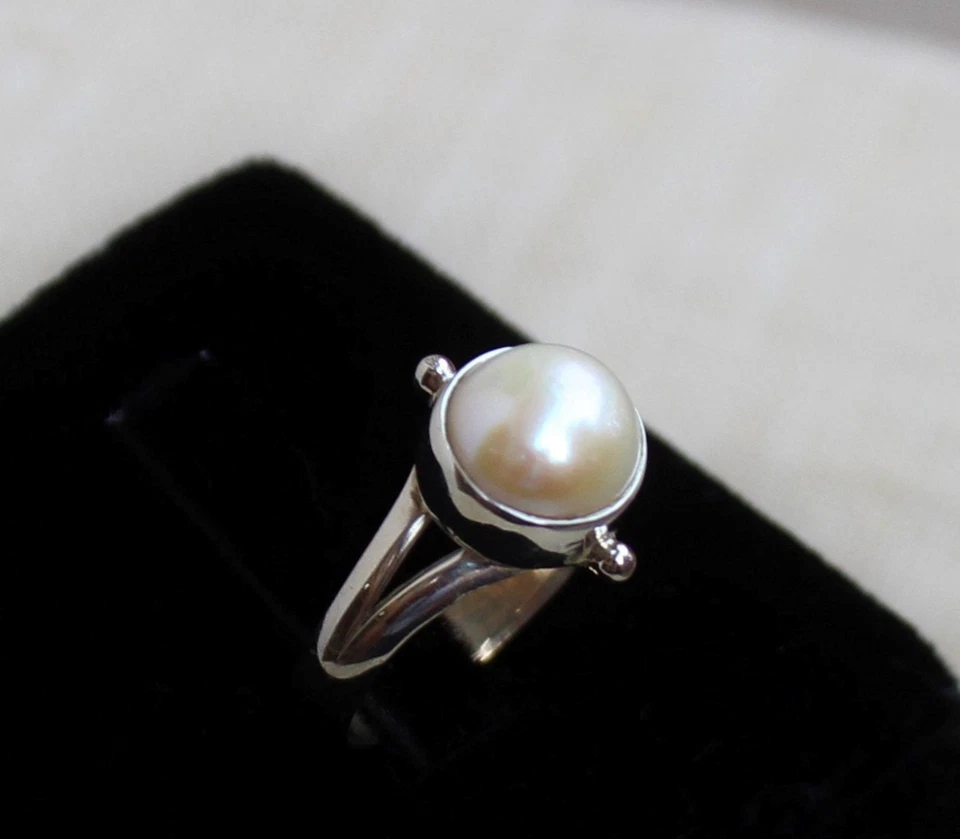 Pearl Gemstone Handmade Solid 925 Sterling Silver Stylish Ring All Size SR1203 - Image 1 of 4