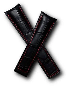 CINTURINO IN PELLE STILE COCCODRILLO 22/18 mm NERO/ROSSO per adattarsi a TAG HEUER GRAND CARRERA - Foto 1 di 4