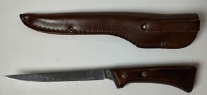 Vintage USA Western W766 Fish Fillet Boning Knife Wood Handle & Leather Sheath - Picture 1 of 7