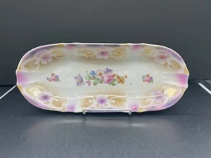 Antique 12 1/2" Oval Celery Relish Dish Bavaria Germany Luster Ware Roses Pink - Picture 1 of 14