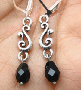 Altered Brighton Vivaldi Silver & Black Teardrop Crystal On Lever Back Earrings - Bild 1 von 2