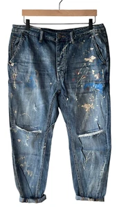 Man X One Teaspoon 34R Mr Browns Blue Suede Paint Splatter Distressed Jeans -New - Picture 1 of 15