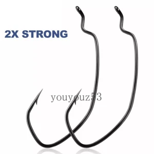 50pcs EWG Offset Worm Hook Soft Plastic Hook Wide Gap V-Type Fishing Hook 4-2/0# - Picture 1 of 18