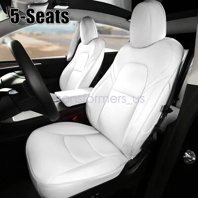 Full Set 5-Seat Cover PU Leather Cushion Pad White For 2020-2024 Tesla Model Y - Image 1 of 4