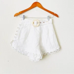 ZIMMERMANN SIZE 0 Jude 100% linen high rise white belted shorts - Picture 1 of 8