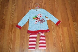 EMILY ROSE NWT Blue Candy Cane Dress Shirt Red White Leggings 2 Pc Set 5 - Picture 1 of 2