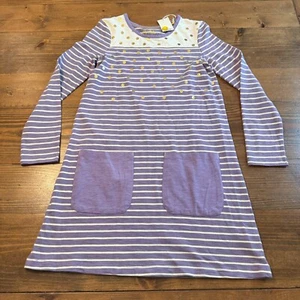 Mini Boden Kids Fun Pocket Jersey Dress Purple Stripe Polka Dot Size 11-12 Shift - Picture 1 of 7