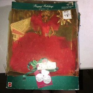 1990 Special Edition Happy Holidays Barbie Doll Mattel Red Dress - Picture 1 of 6