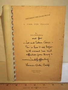 Uncorrected Page Proof A TIME FOR PAGANS c. 1970 Jack Hoffenberg inscribed draft - Picture 1 of 8