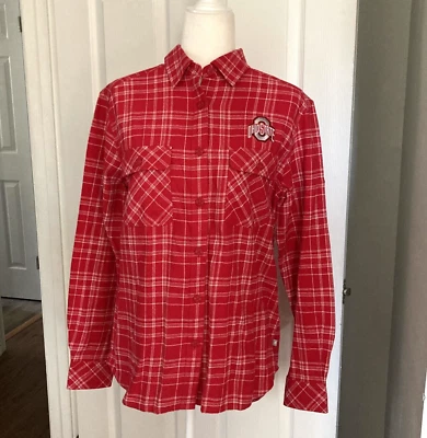 NWOT Antigua Ohio State Red White Plaid Long Sleeve High-Low Button Up Shirt - Image 1 of 4