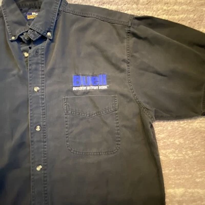 Vtg Buell Motorcycle Work Shirt Parts Accessories Pro-Series Button Single Stch - Image 1 of 4