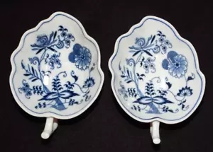 ZWEI Vintage blaue Donau Zwiebel Blattform Süßigkeiten Nuss Schalen Band Banner Japan - Bild 1 von 10
