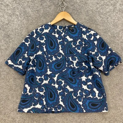 Topshop Shirt Womens 6 Blue paisley Short Sleeve Round Neck Cotton 30504 — 第 1/4 张图片