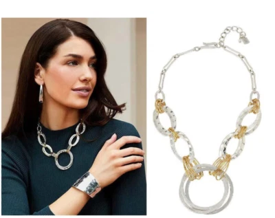 Collar chapado en plata/oro cadena eslabones óvalados Robert Lee Morris nuevo con etiquetas Foto 1 de 4