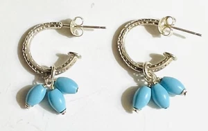 Silpada 925 Sterling Silver Earrings 1/2 Hoops Removable Turquoise Dangles Ex - Picture 1 of 3