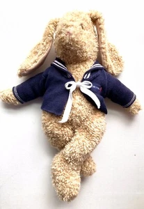 Vintage Ty 1991 Curly Bunny Rabbit Plush Stuffed Animal 18" Tan Brown Blue Top - Picture 1 of 7