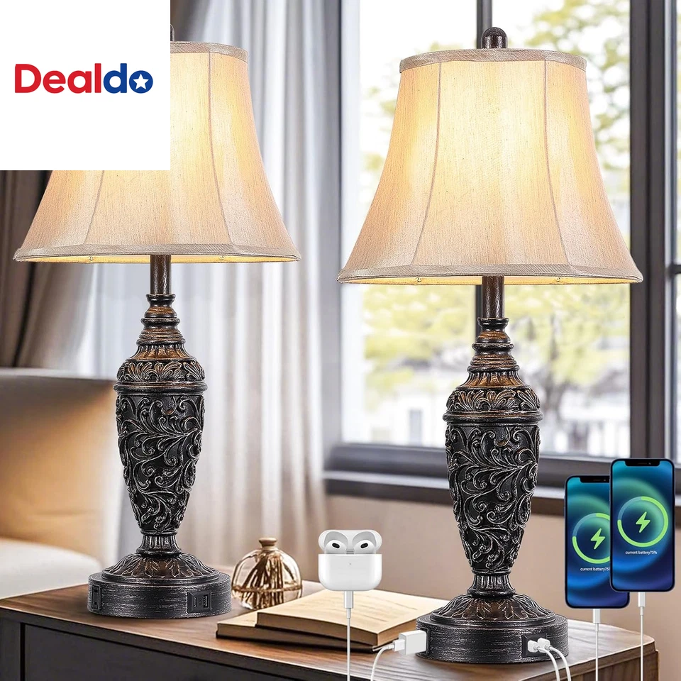 2件装26.8英尺老式台灯带双USB充电端口和交流插座,Trad — 第 1/4 张图片